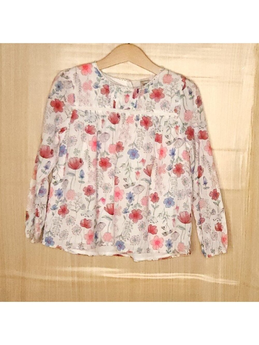 Osh Kosh B'gosh Girls White Floral Long Sleeve Gauzy Blouse 5T